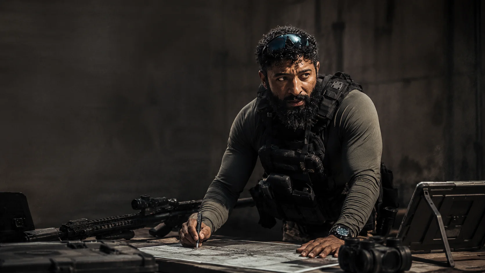 Rodrigo Soares conduzindo o planejamento de uma formação Tactical Iron Eagle